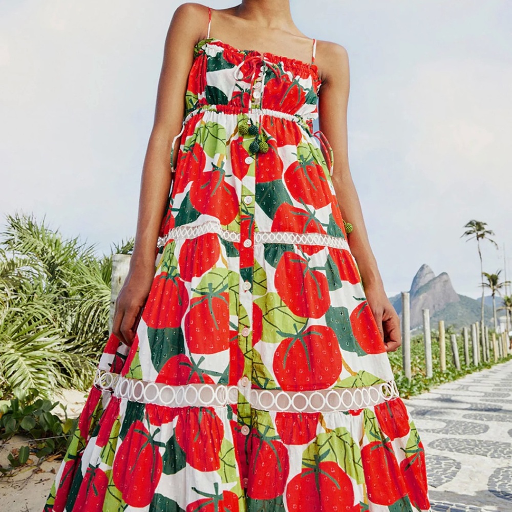 Farm Rio Tomato Midi Dress UNWORN